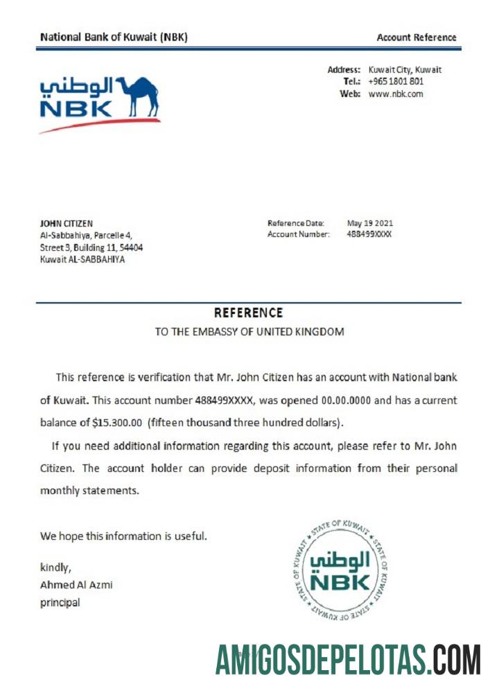 Referência do Banco Nacional do Kuwait do Kuwait modelo